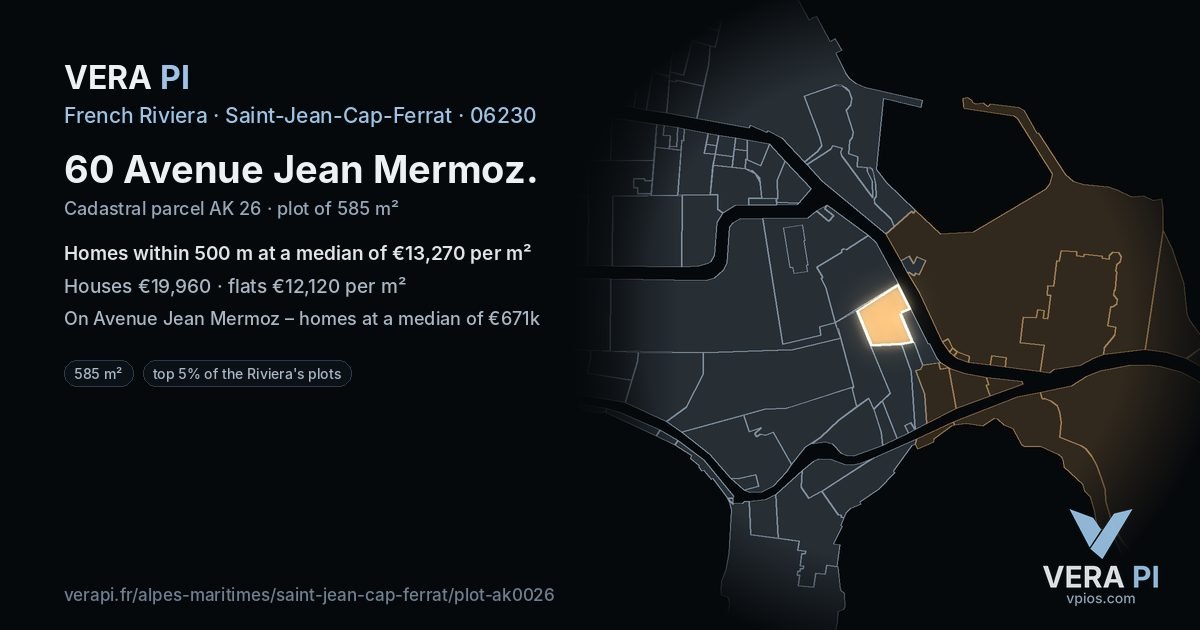 60 Avenue Jean Mermoz, Saint-Jean-Cap-Ferrat at night – the plot lit, the parcels around coloured by the prices near them