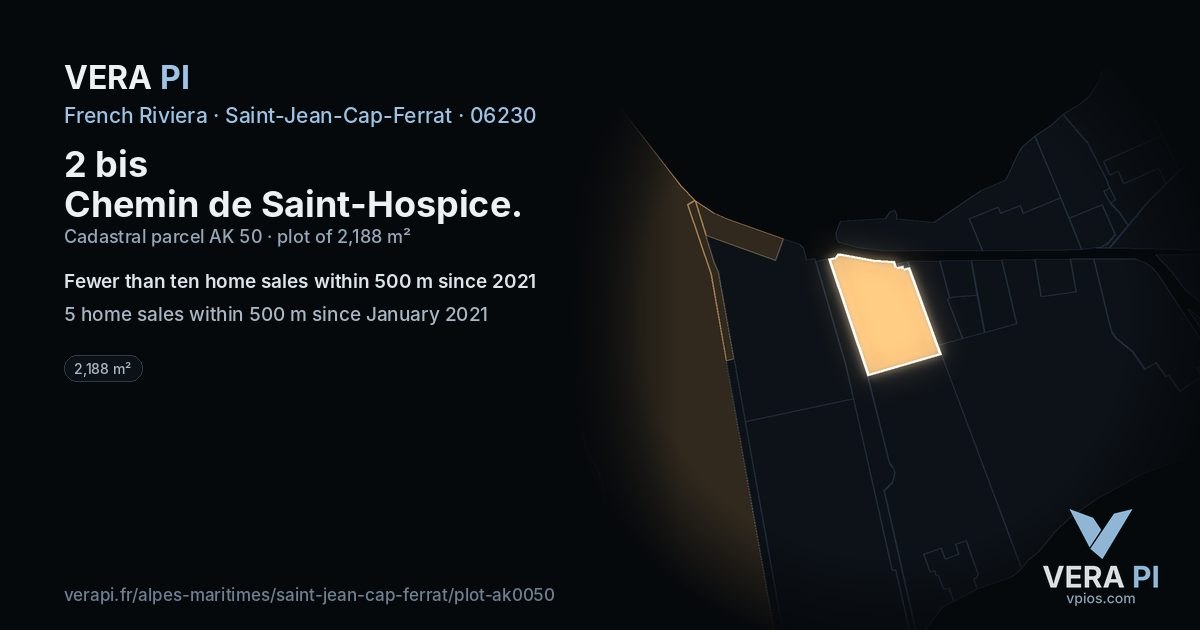 2 bis Chemin de Saint-Hospice, Saint-Jean-Cap-Ferrat at night – the plot lit, the parcels around coloured by the prices near them