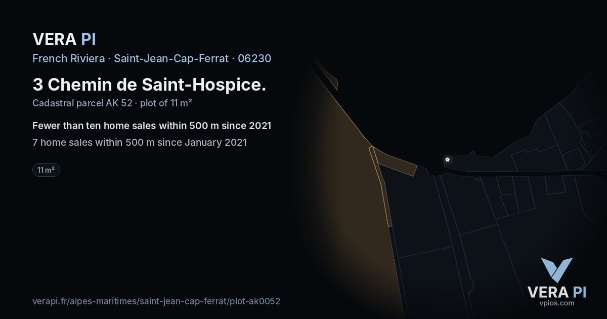 3 Chemin de Saint-Hospice, Saint-Jean-Cap-Ferrat at night – the plot lit, the parcels around coloured by the prices near them