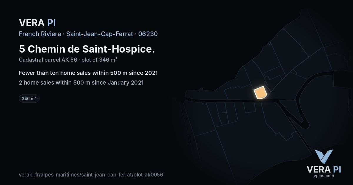 5 Chemin de Saint-Hospice, Saint-Jean-Cap-Ferrat at night – the plot lit, the parcels around coloured by the prices near them