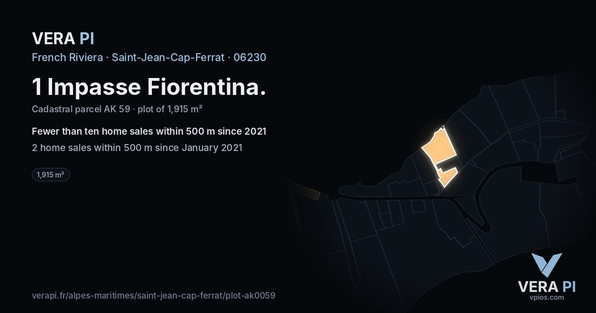 1 Impasse Fiorentina, Saint-Jean-Cap-Ferrat at night – the plot lit, the parcels around coloured by the prices near them