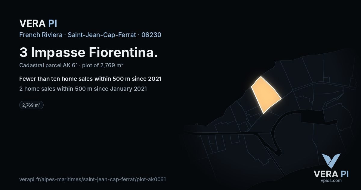 3 Impasse Fiorentina, Saint-Jean-Cap-Ferrat at night – the plot lit, the parcels around coloured by the prices near them
