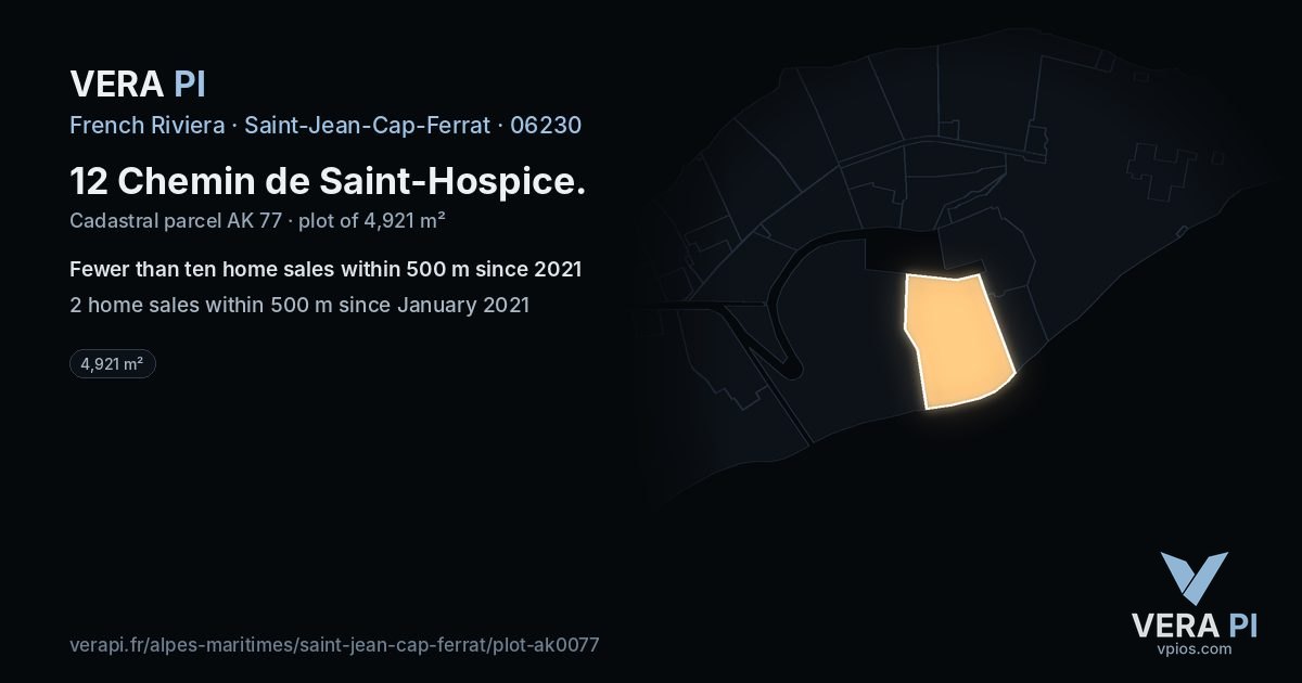 12 Chemin de Saint-Hospice, Saint-Jean-Cap-Ferrat at night – the plot lit, the parcels around coloured by the prices near them