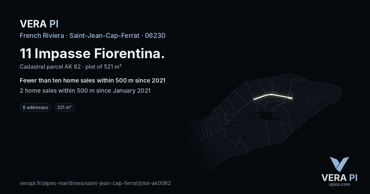 11 Impasse Fiorentina, Saint-Jean-Cap-Ferrat at night – the plot lit, the parcels around coloured by the prices near them