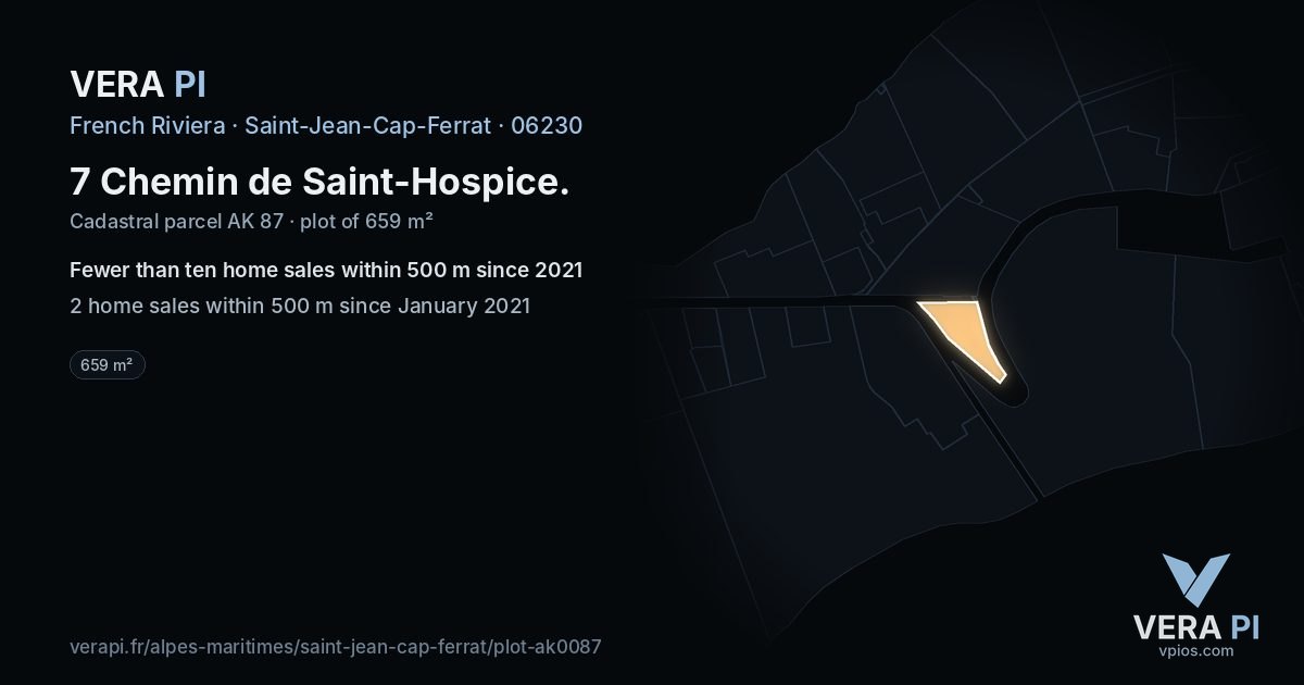7 Chemin de Saint-Hospice, Saint-Jean-Cap-Ferrat at night – the plot lit, the parcels around coloured by the prices near them