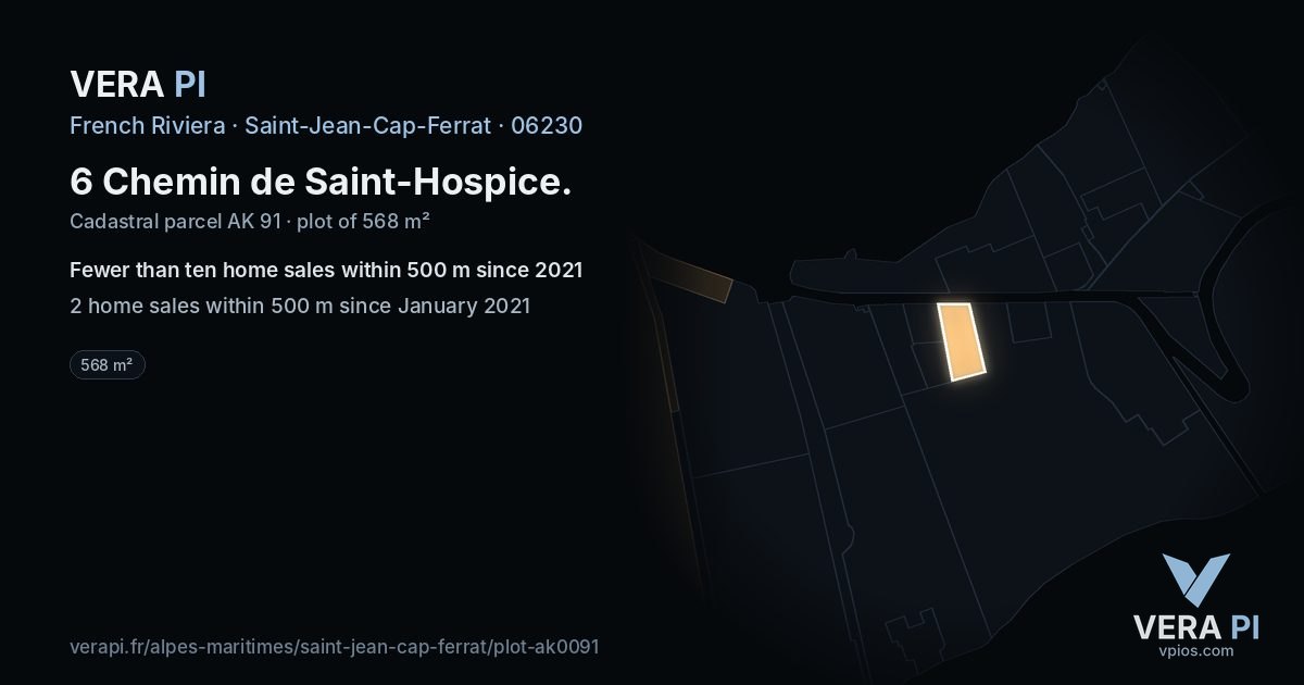 6 Chemin de Saint-Hospice, Saint-Jean-Cap-Ferrat at night – the plot lit, the parcels around coloured by the prices near them