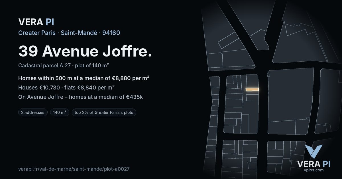 39 Avenue Joffre, Saint-Mandé at night – the plot lit, the parcels around coloured by the prices near them