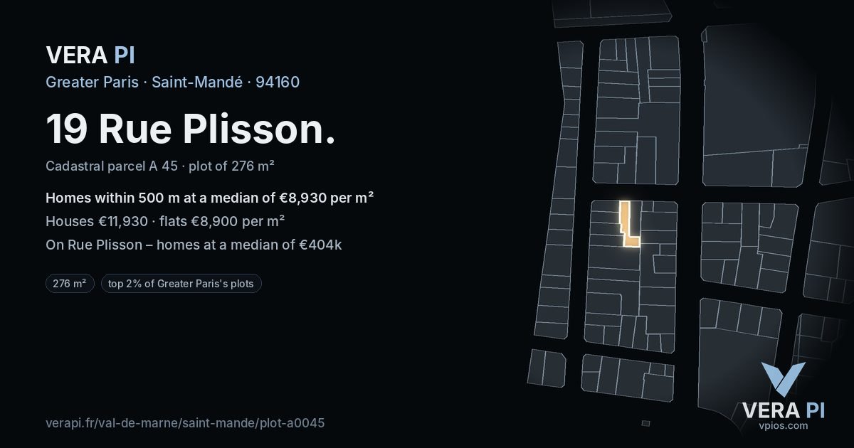 19 Rue Plisson, Saint-Mandé at night – the plot lit, the parcels around coloured by the prices near them