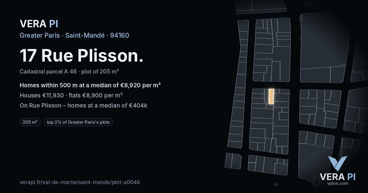 17 Rue Plisson, Saint-Mandé at night – the plot lit, the parcels around coloured by the prices near them