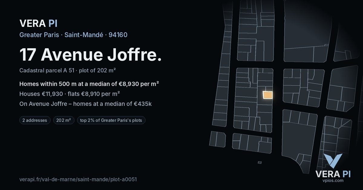 17 Avenue Joffre, Saint-Mandé at night – the plot lit, the parcels around coloured by the prices near them