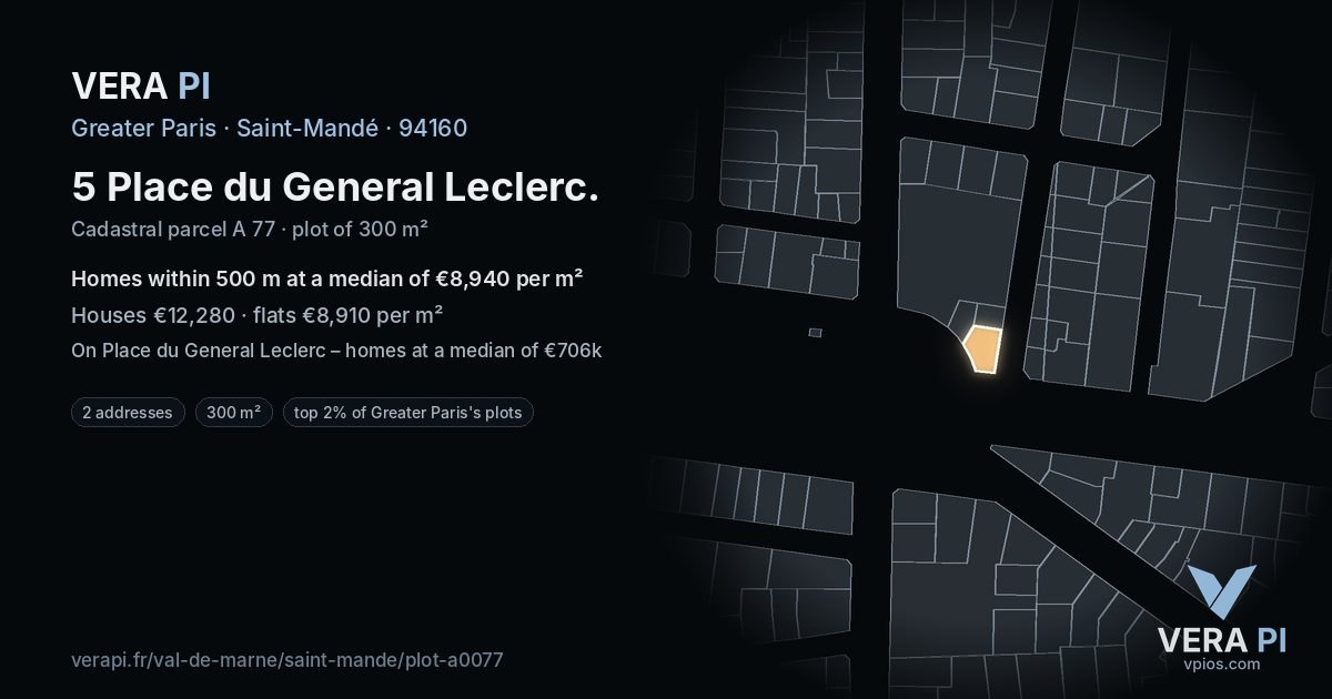 5 Place du General Leclerc, Saint-Mandé at night – the plot lit, the parcels around coloured by the prices near them
