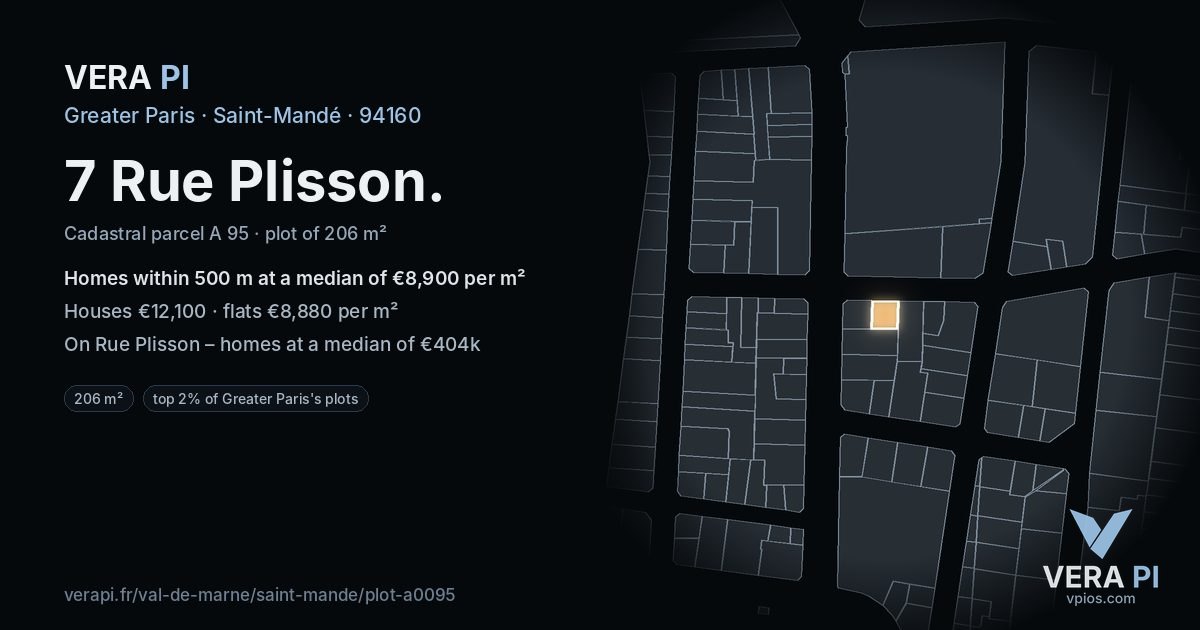 7 Rue Plisson, Saint-Mandé at night – the plot lit, the parcels around coloured by the prices near them