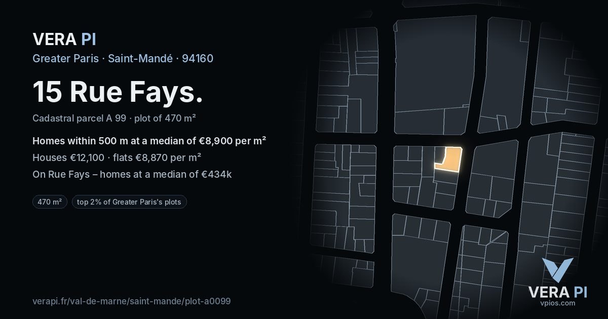 15 Rue Fays, Saint-Mandé at night – the plot lit, the parcels around coloured by the prices near them
