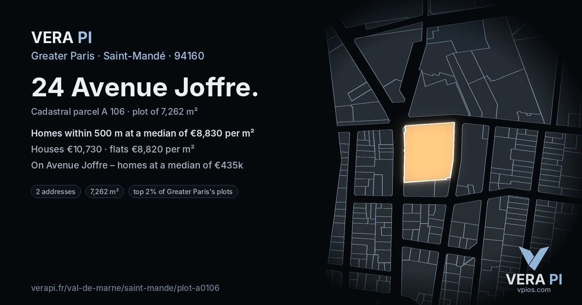 24 Avenue Joffre, Saint-Mandé at night – the plot lit, the parcels around coloured by the prices near them