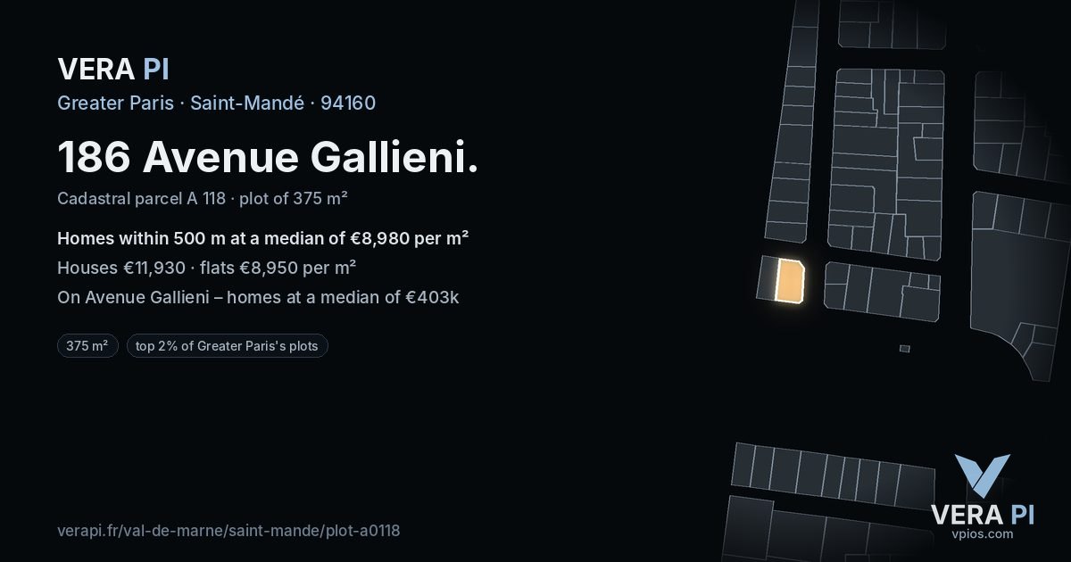 186 Avenue Gallieni, Saint-Mandé at night – the plot lit, the parcels around coloured by the prices near them