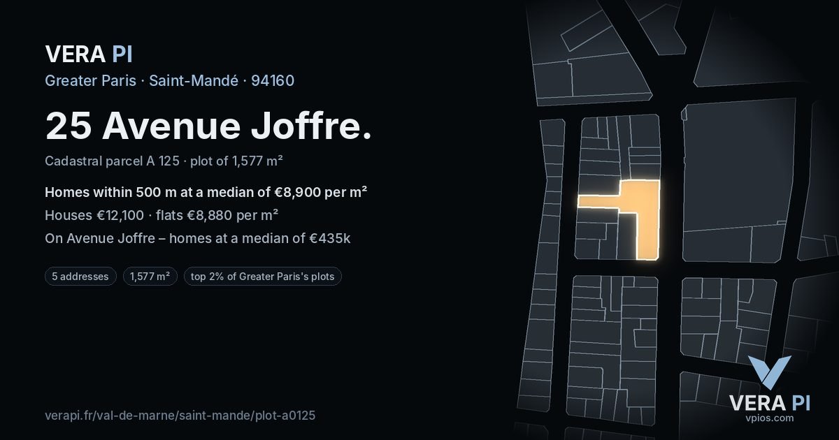 25 Avenue Joffre, Saint-Mandé at night – the plot lit, the parcels around coloured by the prices near them