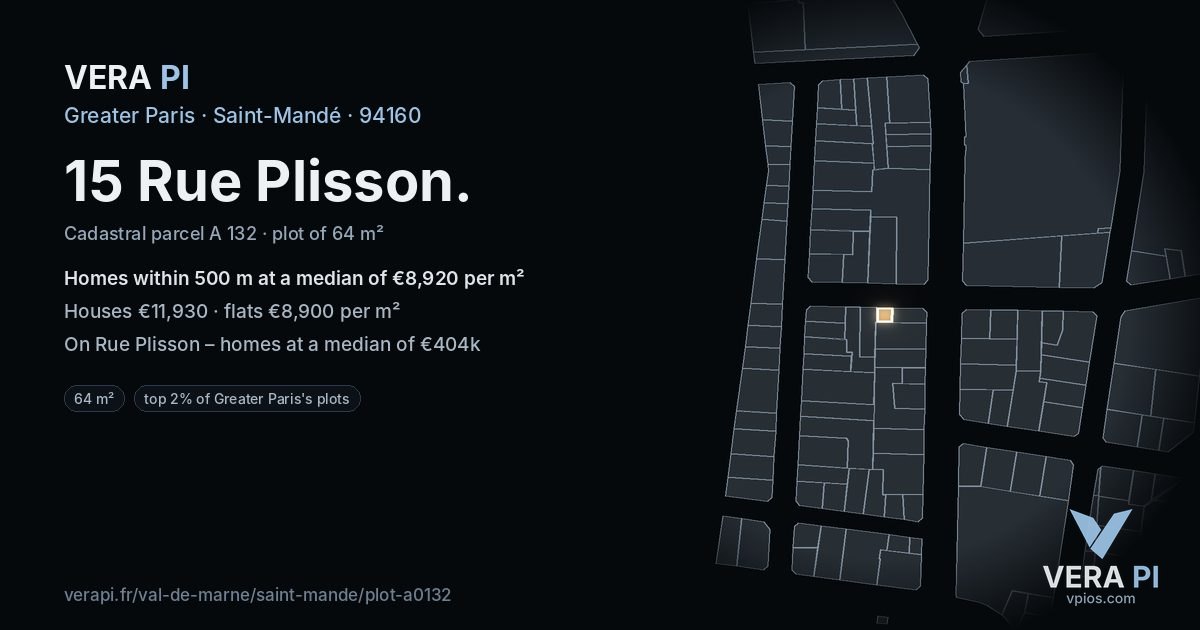 15 Rue Plisson, Saint-Mandé at night – the plot lit, the parcels around coloured by the prices near them