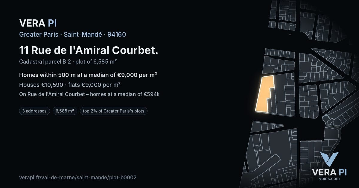 11 Rue de l'Amiral Courbet, Saint-Mandé at night – the plot lit, the parcels around coloured by the prices near them