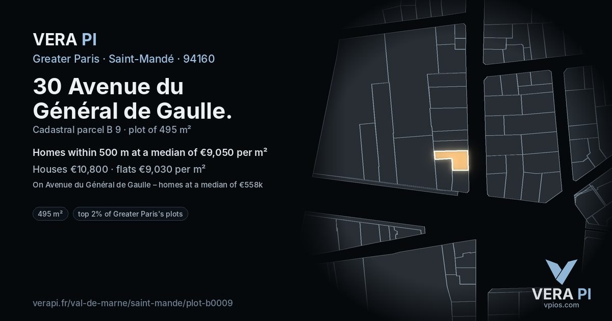 30 Avenue du Général de Gaulle, Saint-Mandé at night – the plot lit, the parcels around coloured by the prices near them