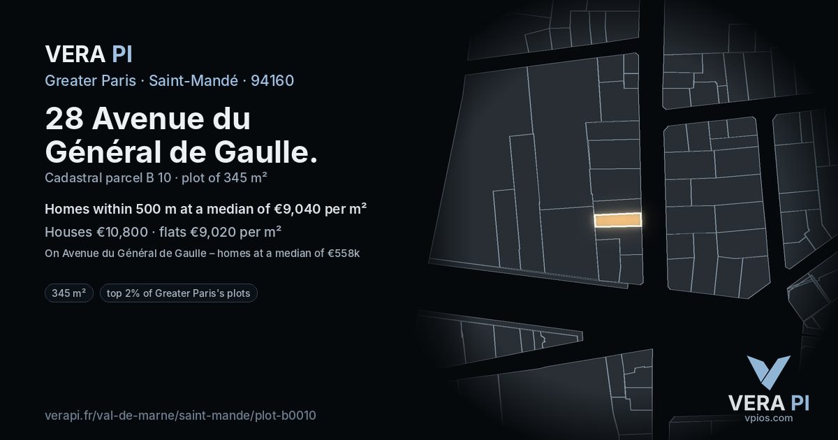 28 Avenue du Général de Gaulle, Saint-Mandé at night – the plot lit, the parcels around coloured by the prices near them