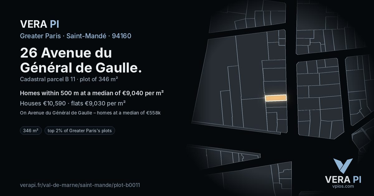 26 Avenue du Général de Gaulle, Saint-Mandé at night – the plot lit, the parcels around coloured by the prices near them