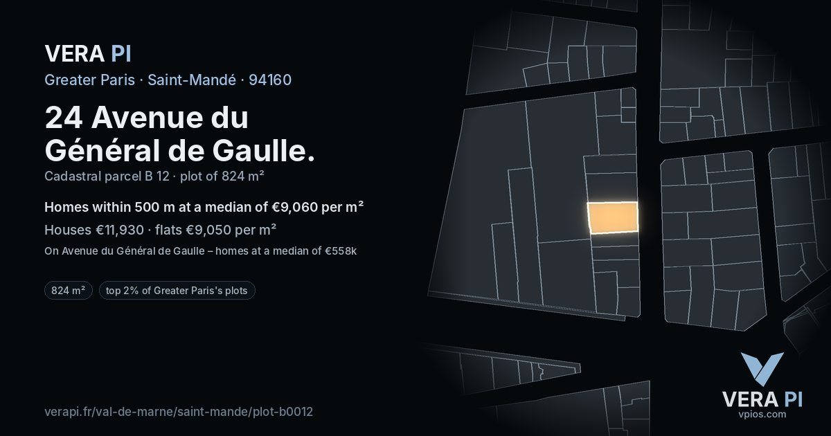24 Avenue du Général de Gaulle, Saint-Mandé at night – the plot lit, the parcels around coloured by the prices near them