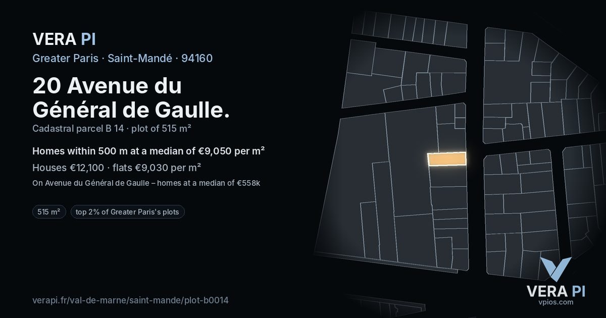 20 Avenue du Général de Gaulle, Saint-Mandé at night – the plot lit, the parcels around coloured by the prices near them