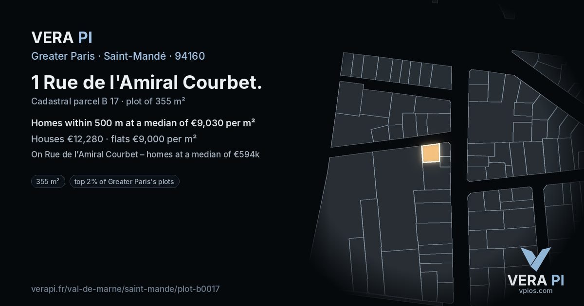 1 Rue de l'Amiral Courbet, Saint-Mandé at night – the plot lit, the parcels around coloured by the prices near them