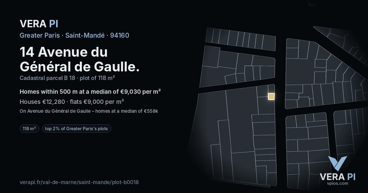 14 Avenue du Général de Gaulle, Saint-Mandé at night – the plot lit, the parcels around coloured by the prices near them