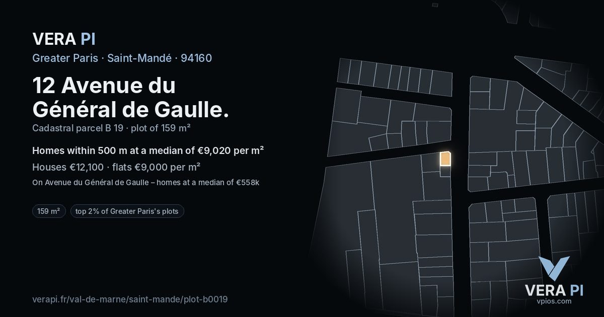 12 Avenue du Général de Gaulle, Saint-Mandé at night – the plot lit, the parcels around coloured by the prices near them