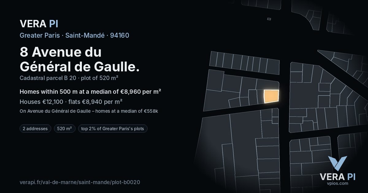 8 Avenue du Général de Gaulle, Saint-Mandé at night – the plot lit, the parcels around coloured by the prices near them