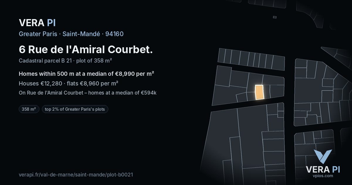 6 Rue de l'Amiral Courbet, Saint-Mandé at night – the plot lit, the parcels around coloured by the prices near them