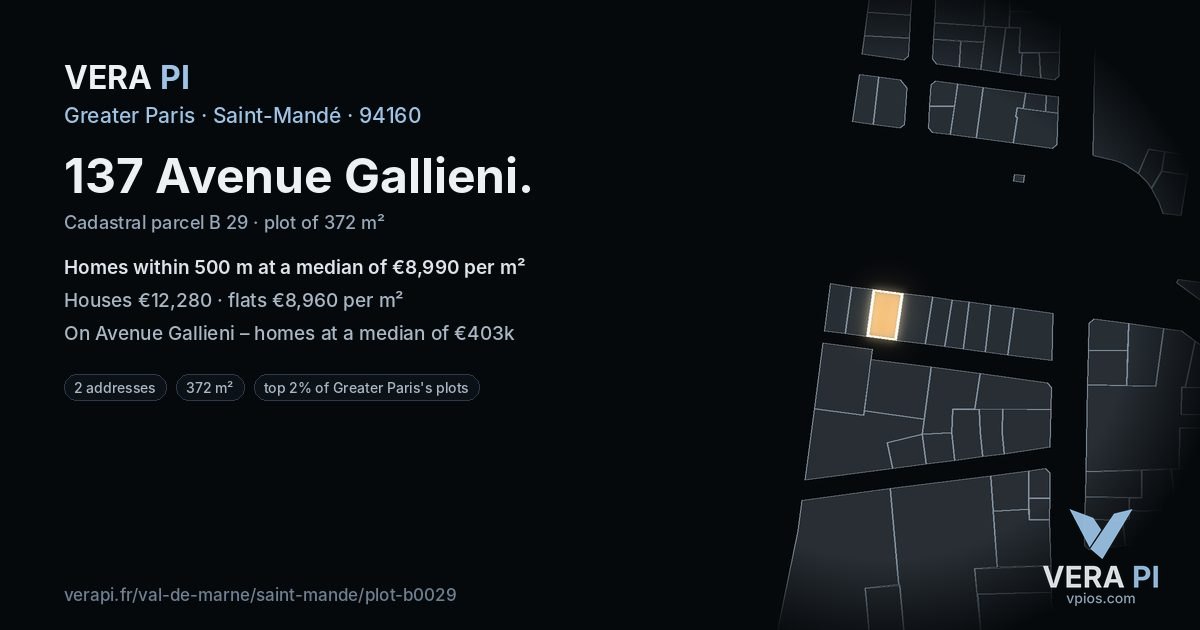 137 Avenue Gallieni, Saint-Mandé at night – the plot lit, the parcels around coloured by the prices near them