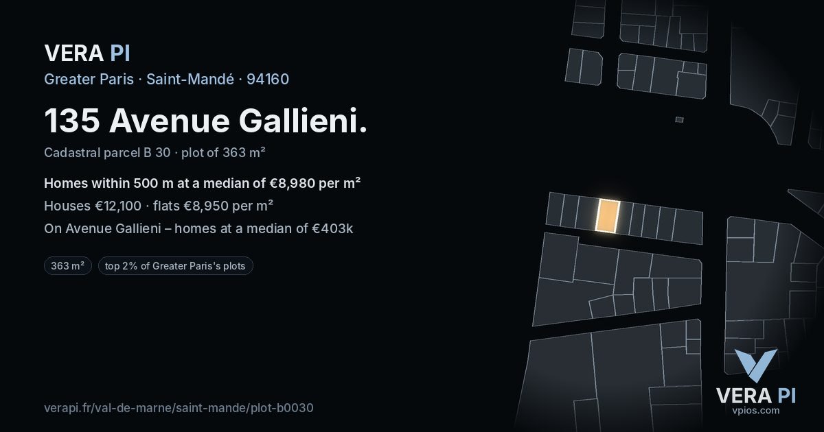 135 Avenue Gallieni, Saint-Mandé at night – the plot lit, the parcels around coloured by the prices near them