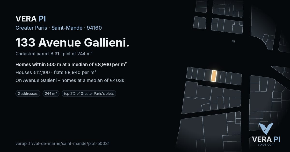 133 Avenue Gallieni, Saint-Mandé at night – the plot lit, the parcels around coloured by the prices near them