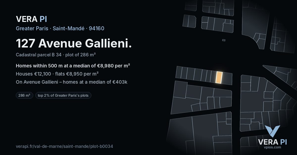 127 Avenue Gallieni, Saint-Mandé at night – the plot lit, the parcels around coloured by the prices near them