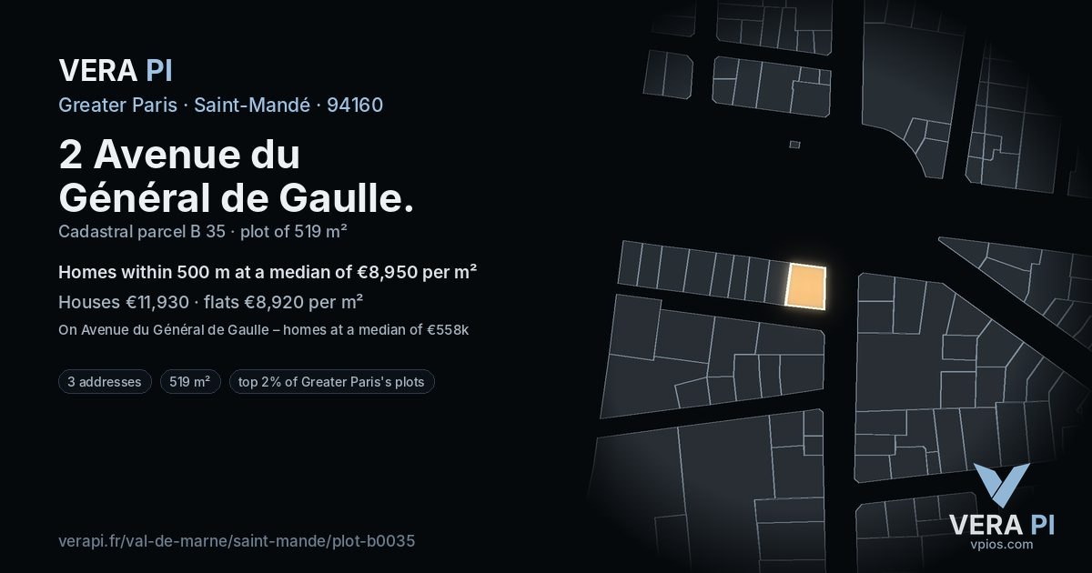 2 Avenue du Général de Gaulle, Saint-Mandé at night – the plot lit, the parcels around coloured by the prices near them