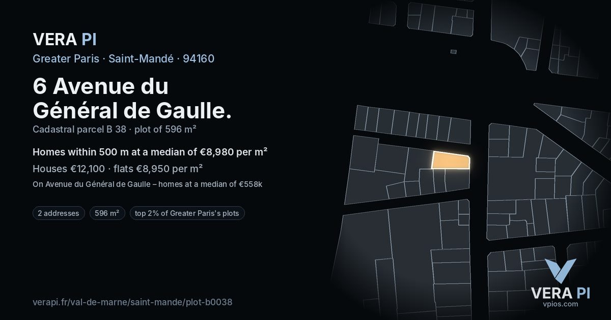 6 Avenue du Général de Gaulle, Saint-Mandé at night – the plot lit, the parcels around coloured by the prices near them