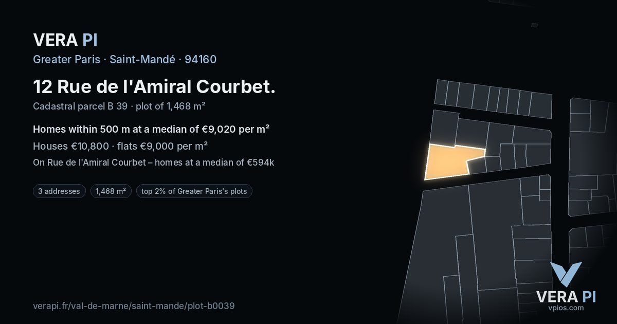 12 Rue de l'Amiral Courbet, Saint-Mandé at night – the plot lit, the parcels around coloured by the prices near them