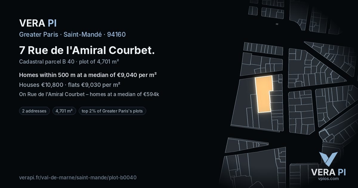 7 Rue de l'Amiral Courbet, Saint-Mandé at night – the plot lit, the parcels around coloured by the prices near them