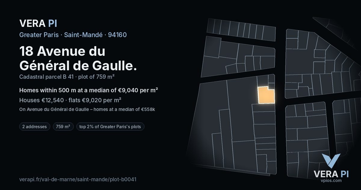 18 Avenue du Général de Gaulle, Saint-Mandé at night – the plot lit, the parcels around coloured by the prices near them