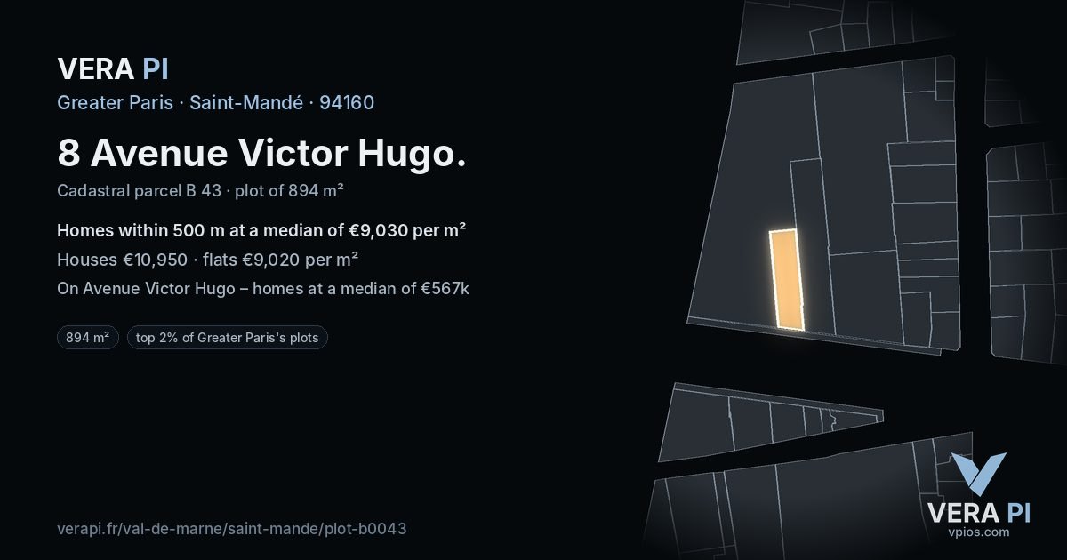 8 Avenue Victor Hugo, Saint-Mandé at night – the plot lit, the parcels around coloured by the prices near them