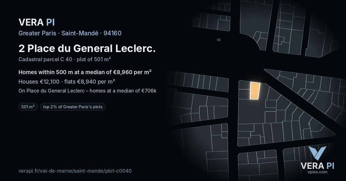 2 Place du General Leclerc, Saint-Mandé at night – the plot lit, the parcels around coloured by the prices near them