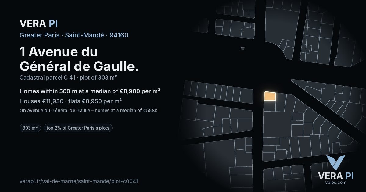 1 Avenue du Général de Gaulle, Saint-Mandé at night – the plot lit, the parcels around coloured by the prices near them