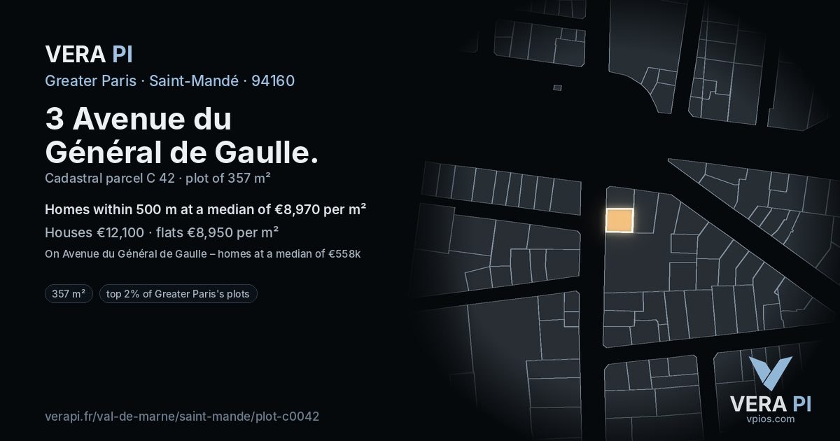 3 Avenue du Général de Gaulle, Saint-Mandé at night – the plot lit, the parcels around coloured by the prices near them