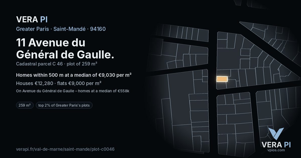 11 Avenue du Général de Gaulle, Saint-Mandé at night – the plot lit, the parcels around coloured by the prices near them
