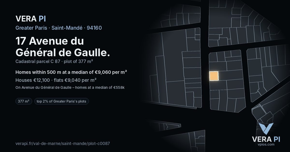 17 Avenue du Général de Gaulle, Saint-Mandé at night – the plot lit, the parcels around coloured by the prices near them