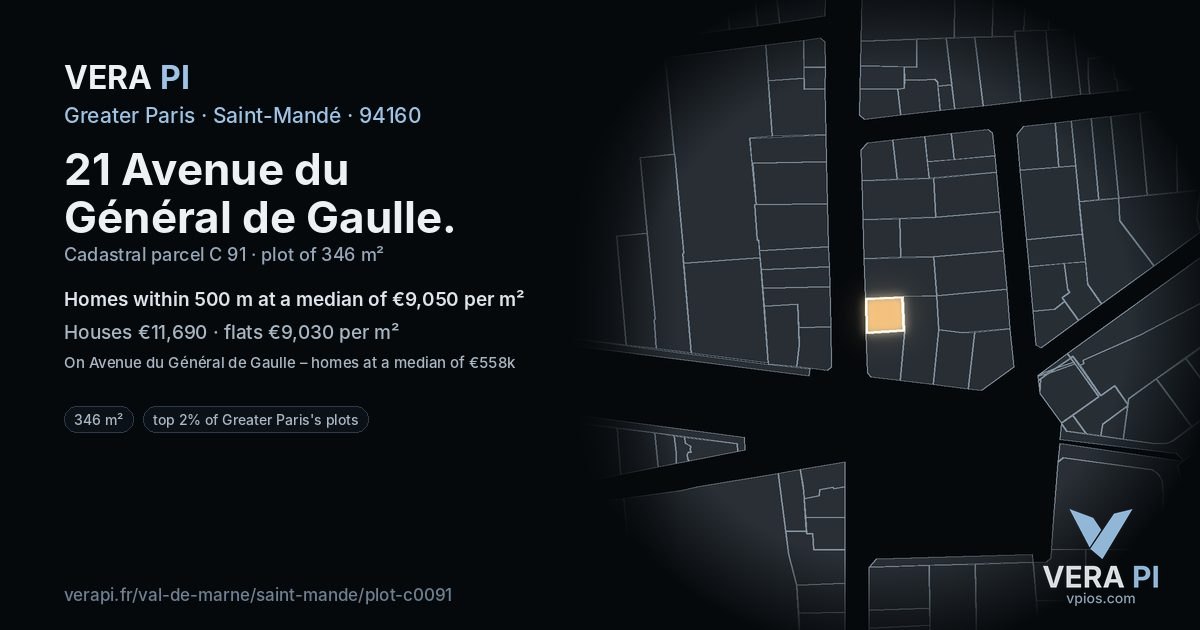 21 Avenue du Général de Gaulle, Saint-Mandé at night – the plot lit, the parcels around coloured by the prices near them