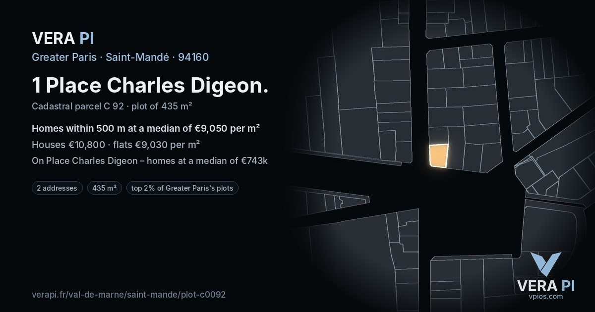 1 Place Charles Digeon, Saint-Mandé at night – the plot lit, the parcels around coloured by the prices near them