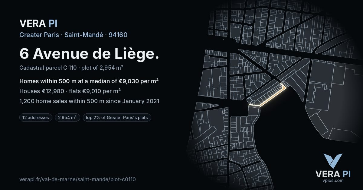 6 Avenue de Liège, Saint-Mandé at night – the plot lit, the parcels around coloured by the prices near them